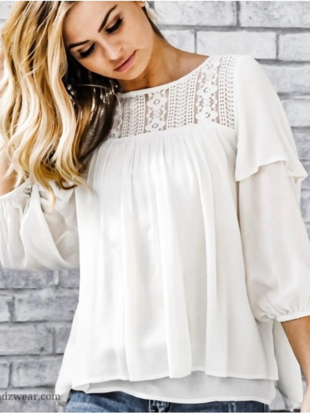Women’s Cream Lace-Yoke Peasant Blouse